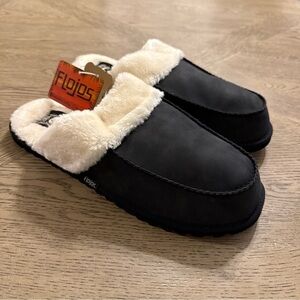 Flojos Lynx Tan Suede Sheepskin Lined Slippers Mules Size Men Sz 14